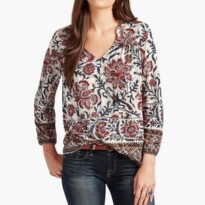 Lucky Bordered Scarf Boho Floral Top 3/4 sleeve